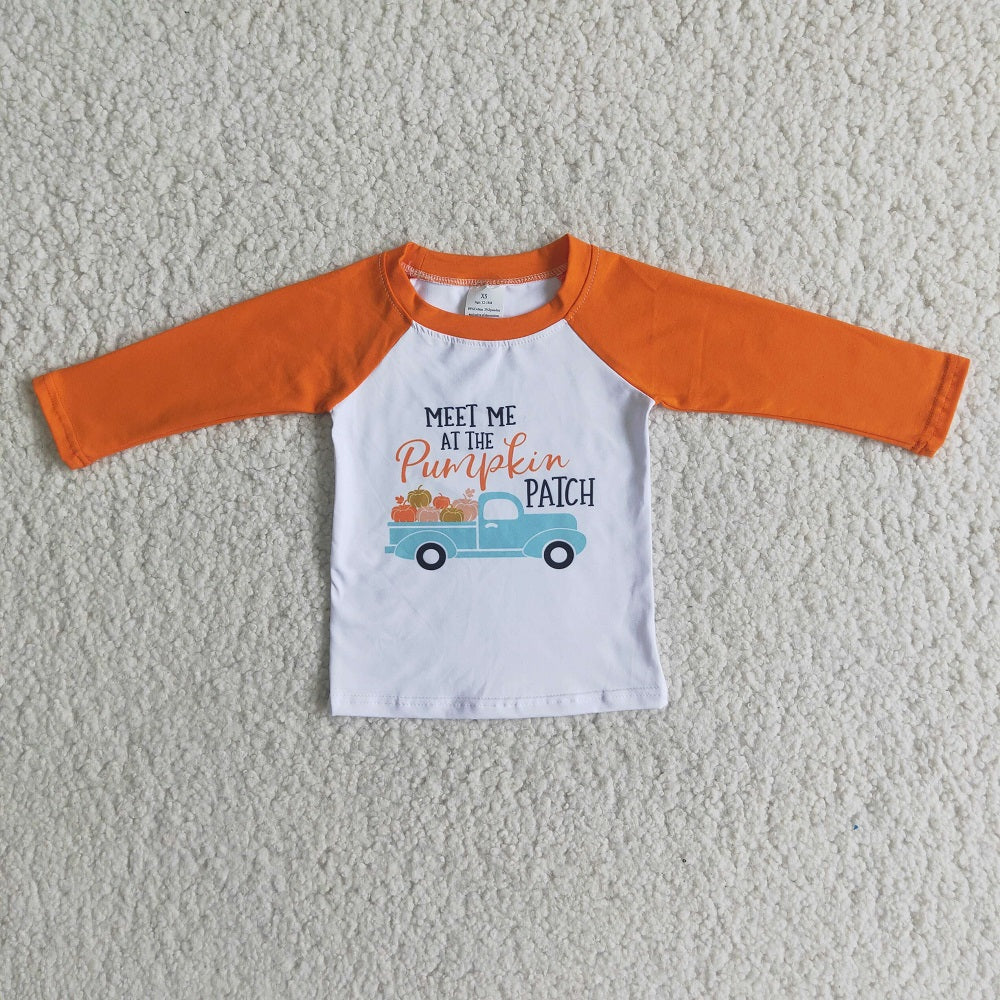 Promotion Baby Boy Pumpkin Truck Orange Tops Fall Shirt