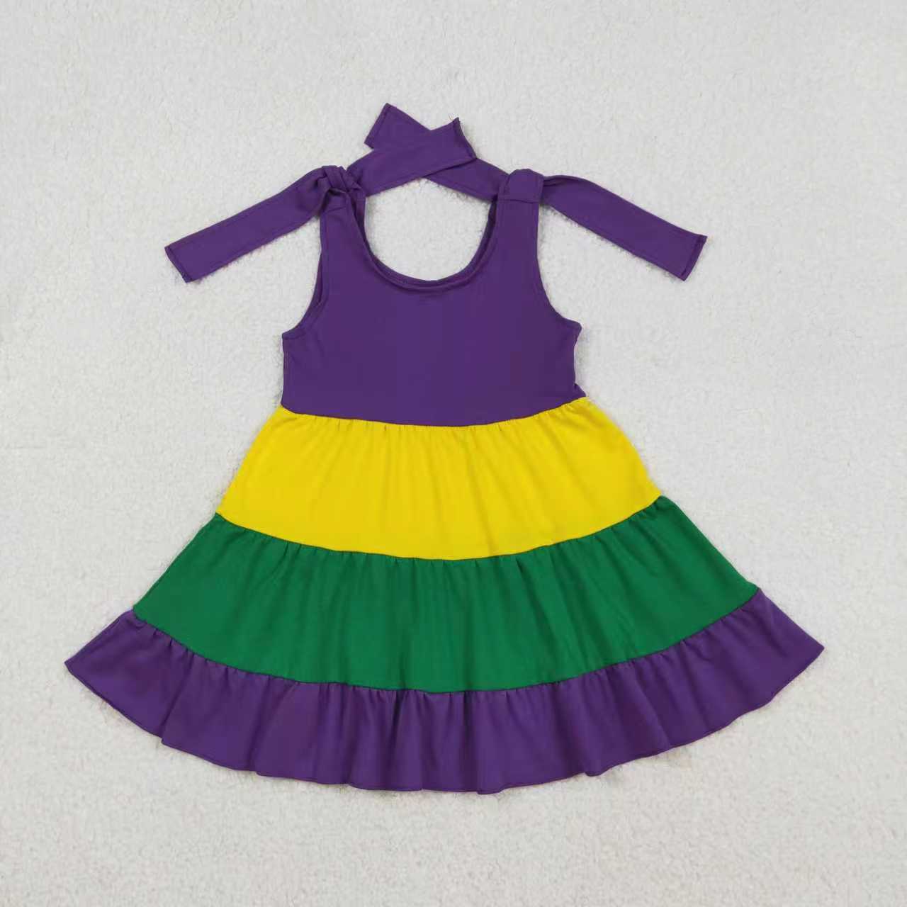 Sibling Baby Boys Girls Kids Mardi Gras Purple Green Yellow Print Shirts Dresses