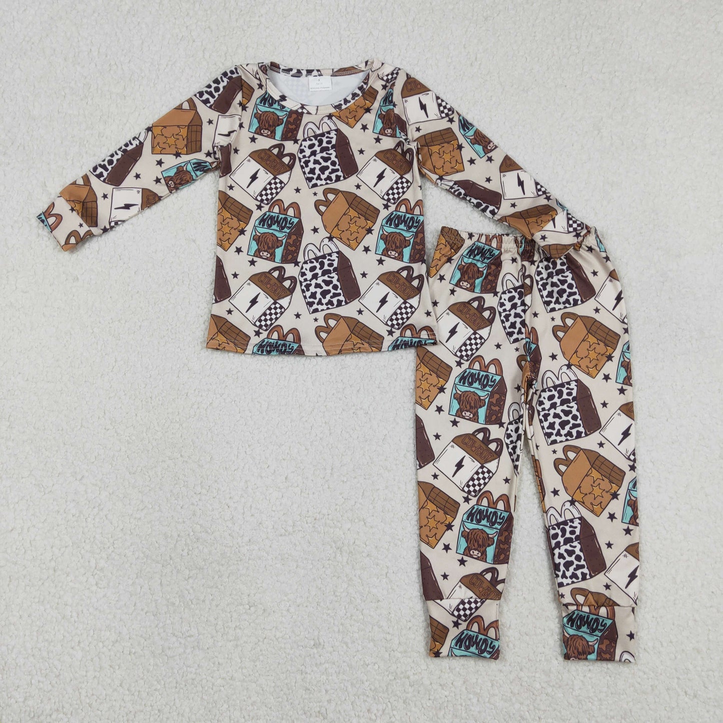 Baby Boys Long Sleeves Cow Print Shirt Pants Western Pajamas Set
