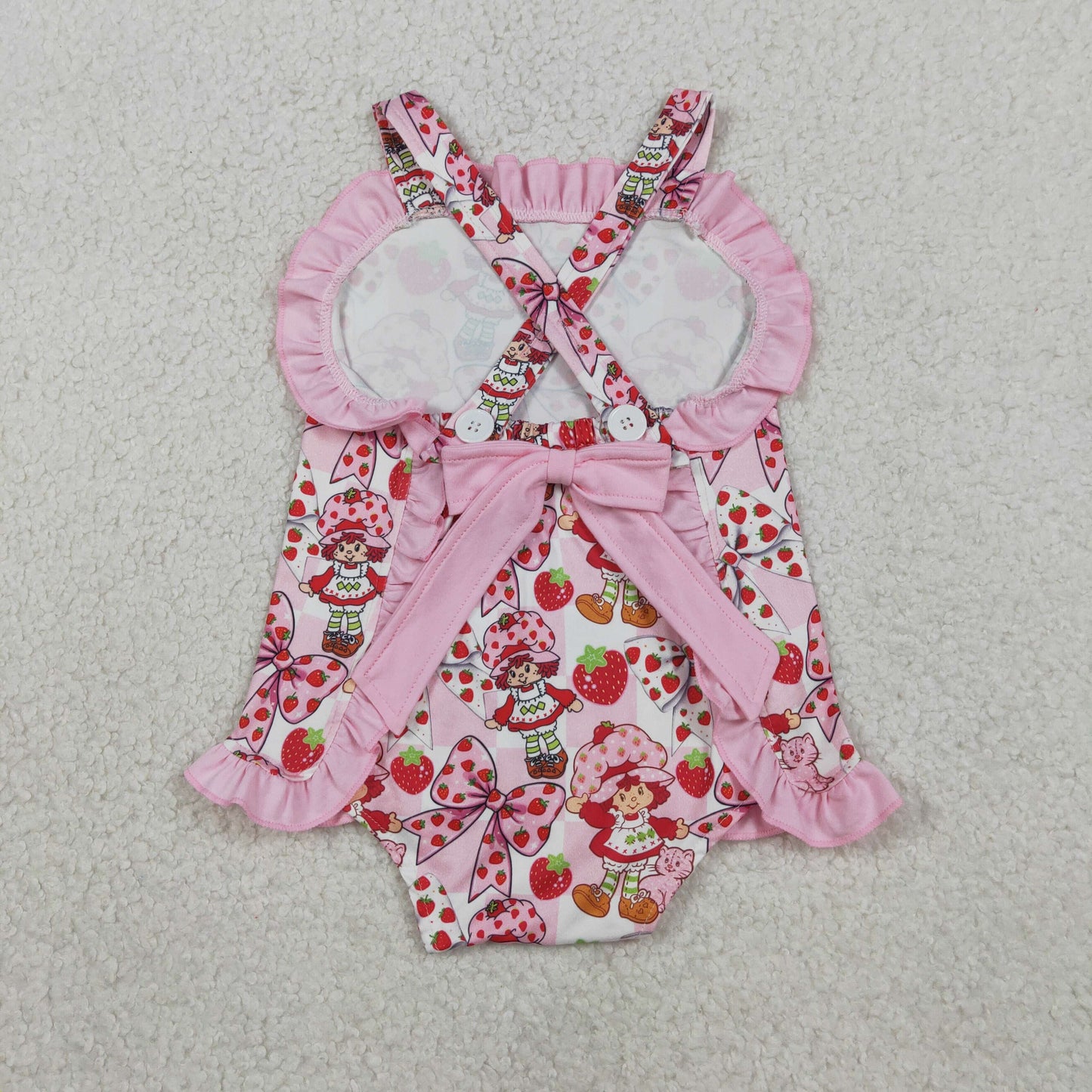 RTS Sibling Baby Girls Sleeveless Strawberry Bows Tunic Shorts Set Romper Summer Clothes