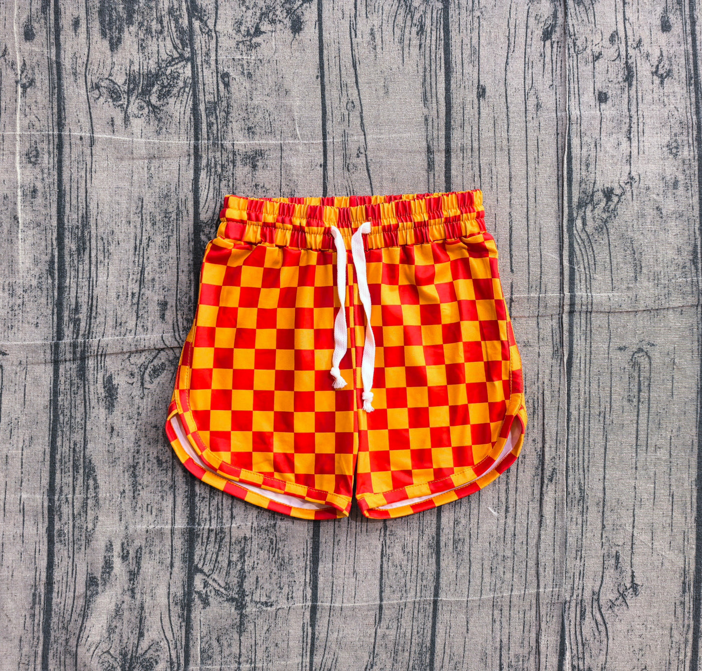 Preorder Baby Girls Kids Orange Checkered Shorts Bottoms Summer Clothes