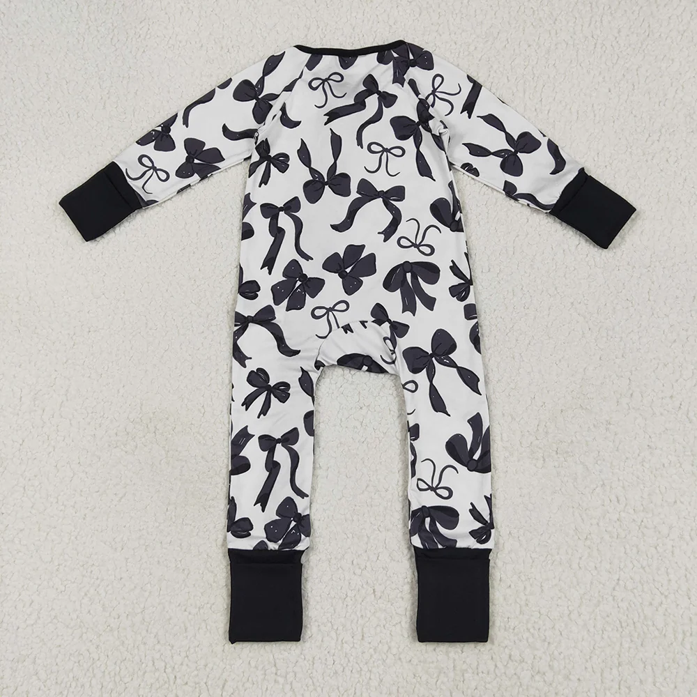 USA Shop Baby Girls Infant Long Sleeves Black Bows Zipper Footie Sleeper Romper Clothes