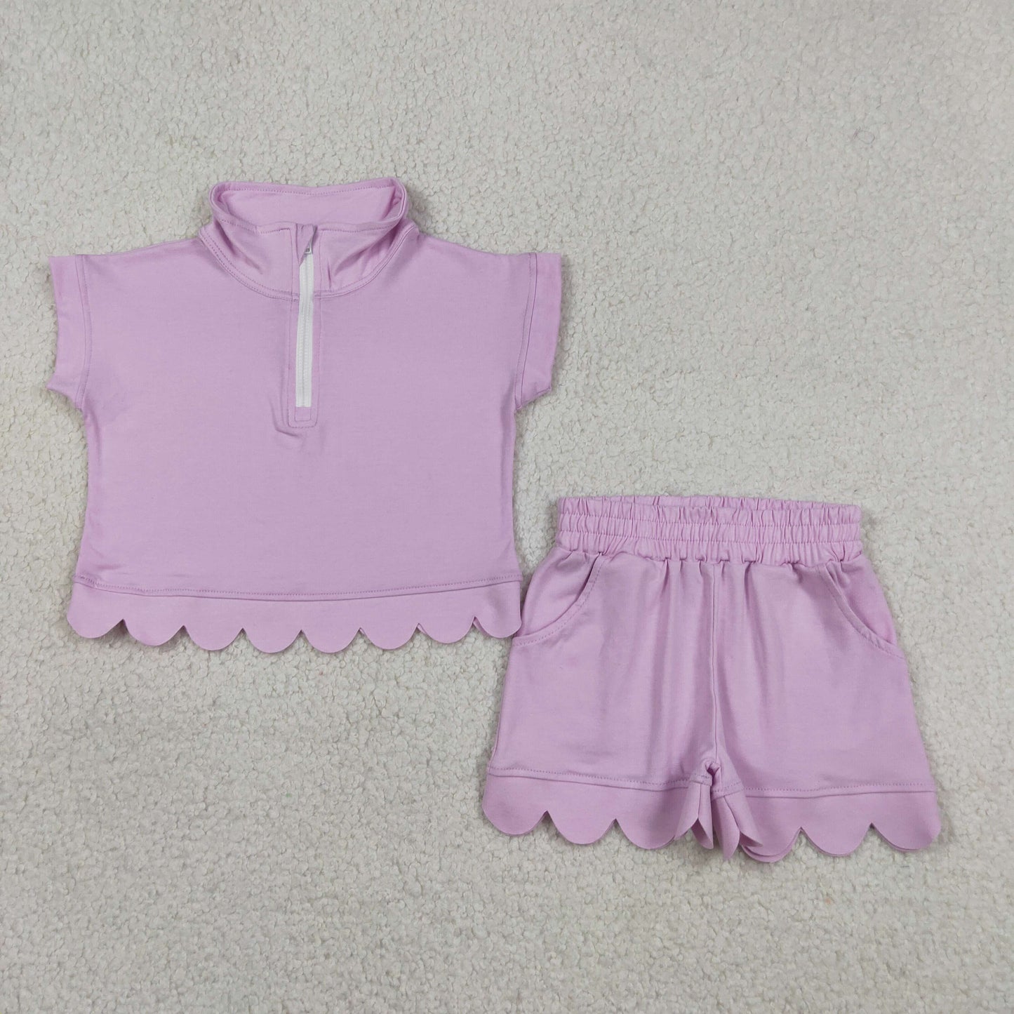 Baby Girls Kids Short Sleeves Zipper Shirt Scallop Shorts Set