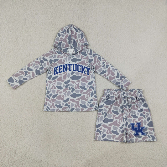 Baby Boy Kids Grey Long Sleeves Camo Hoodie Shirt Shorts Team Set