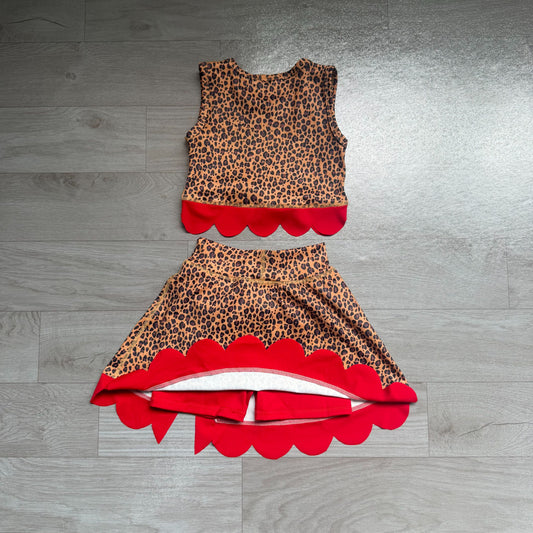 No moq Preorder Baby Girls Kids Sleeveless Leopard Shirt Scallop Bows Skirt Shorts Yoga Active Set Clothes