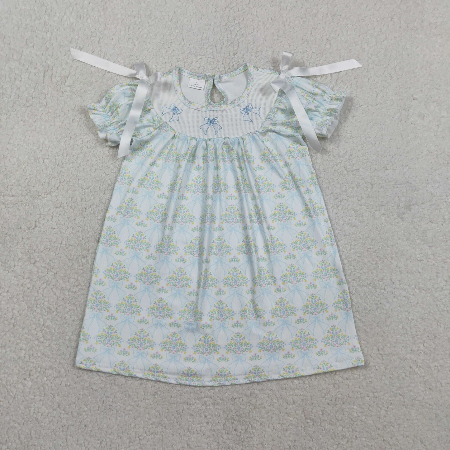 RTS Sibling Baby Girls Kids Short Sleeves Embroidery Smocked Bows Floral Bubble Romper Dress