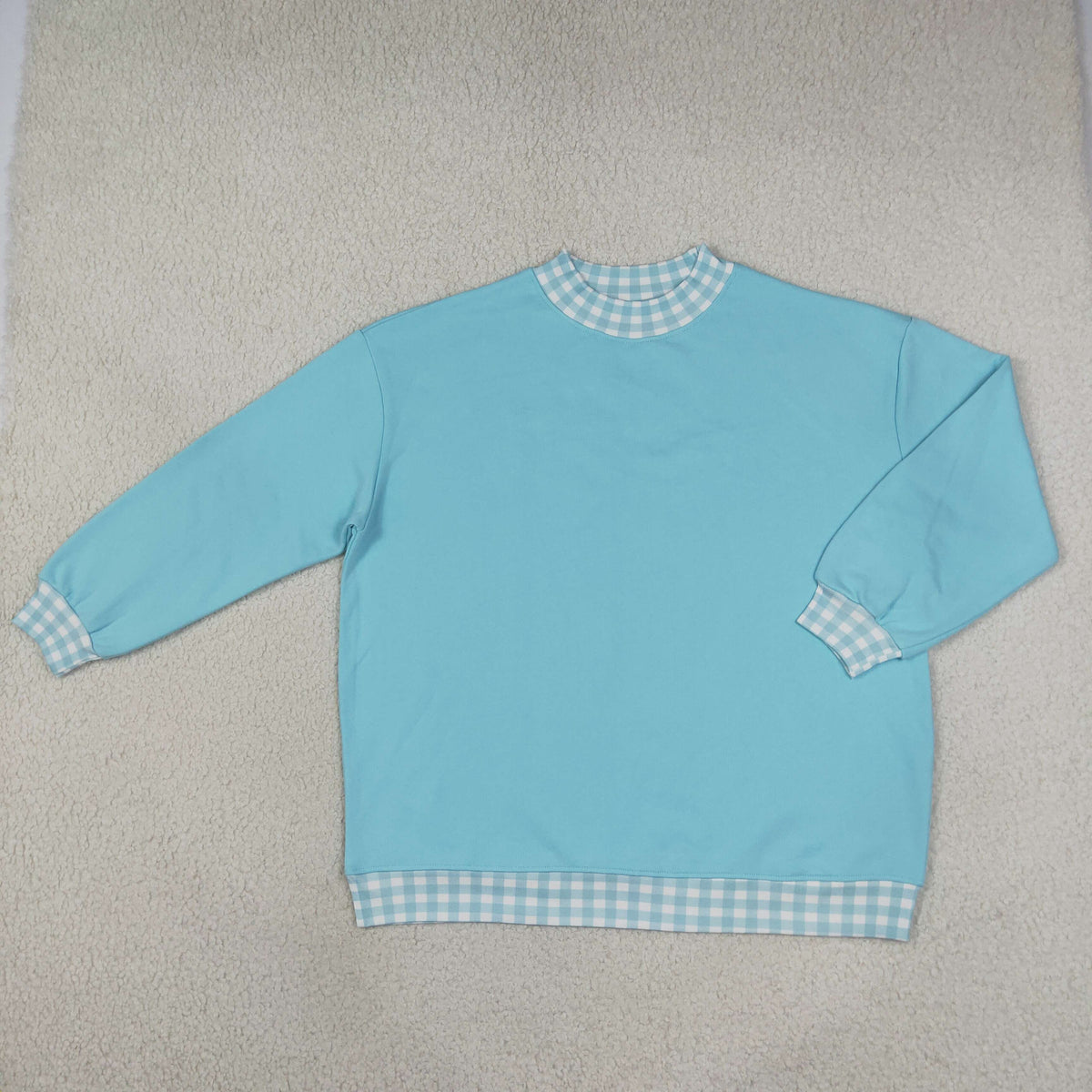 Adult Women Long Sleeves Shirt Tops Blue Pullover Clothes