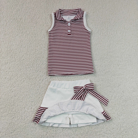 Baby Girls Kids Red Stripes Buttons Shirt Ruffle Skirt Shorts Yoga Active Set Clothes