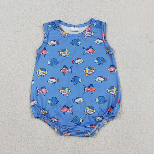 Baby Boys Infant Sleeveless Fish Blue Bubble Romper Clothes
