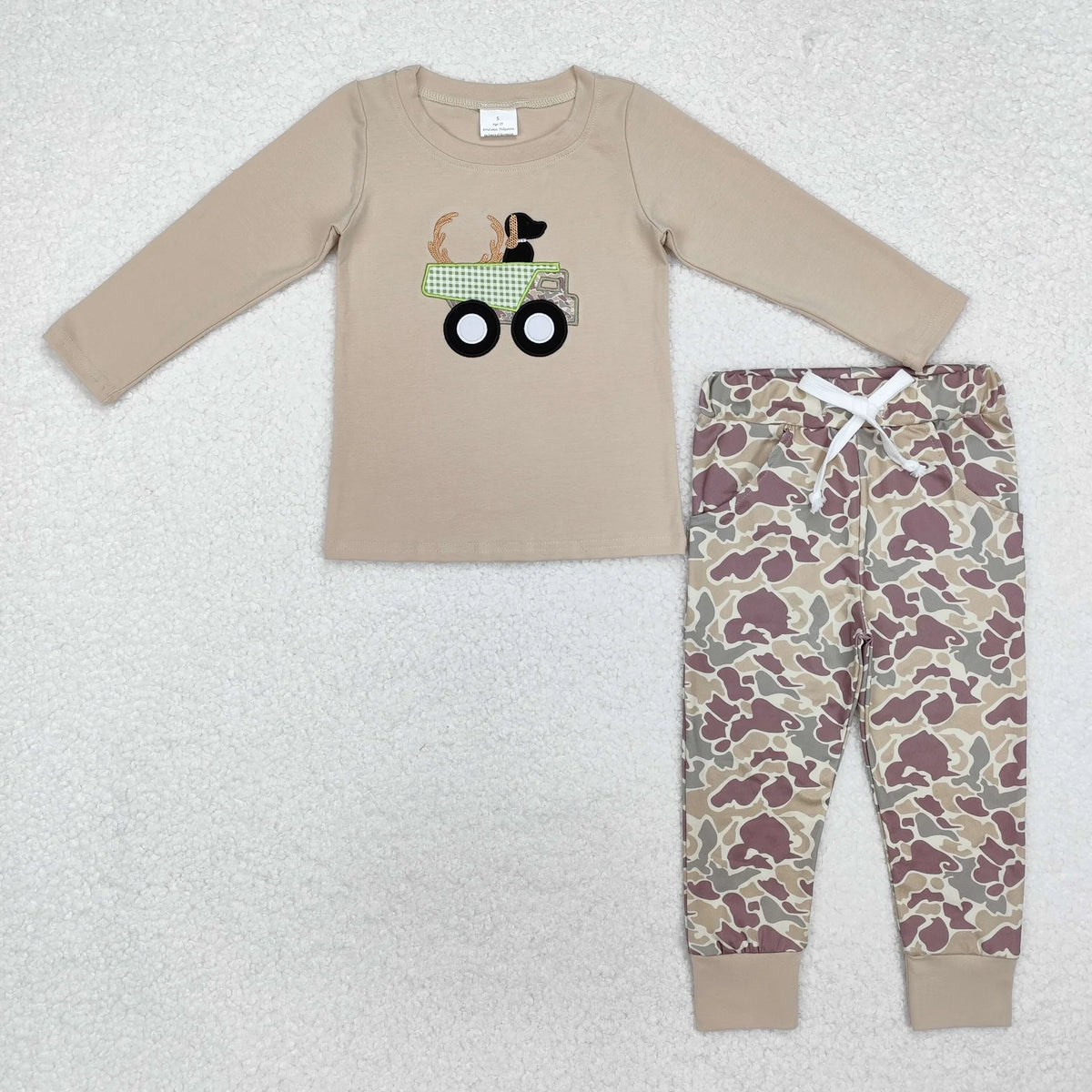 USA Shop Baby Boys Kids Embroidery Deer Dog Truck Shirt Camo Pants Hunting Set