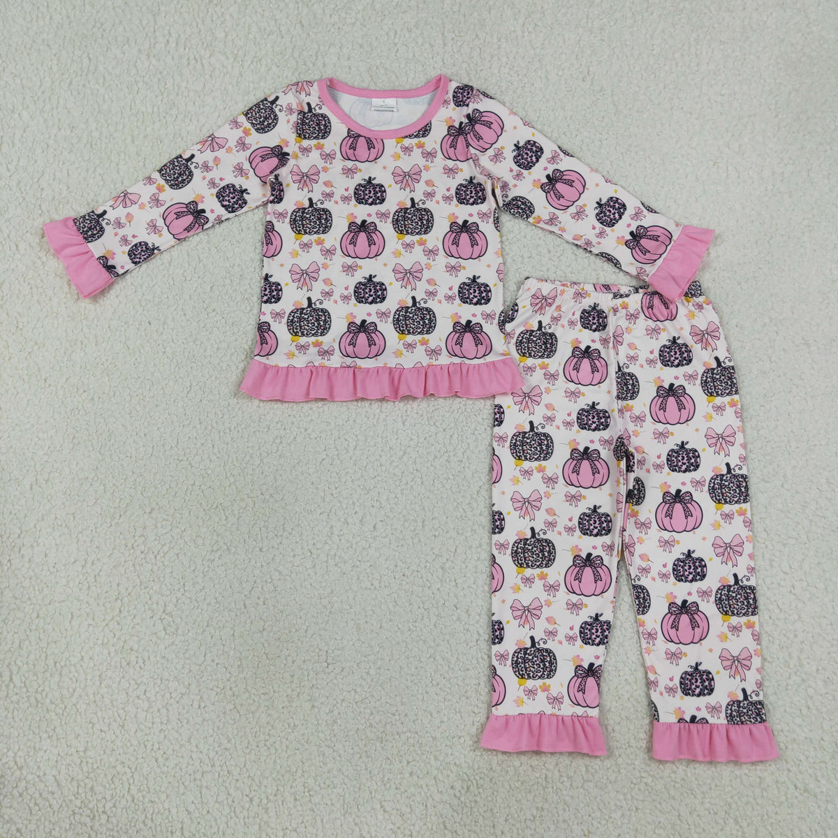 Baby Girls Kids Long Sleeves Pumpkins Pink Bows Shirt Pants Set Fall Pajamas Clothes