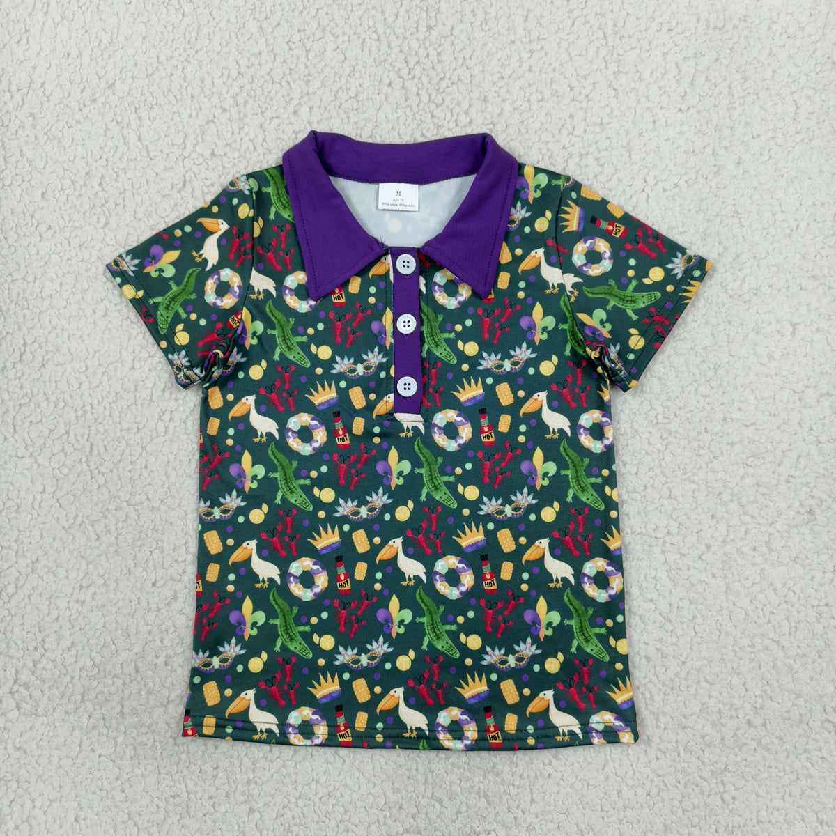Baby Boys Kids Short Sleeves Buttons Mardi Gras Shirt Tops Clothes