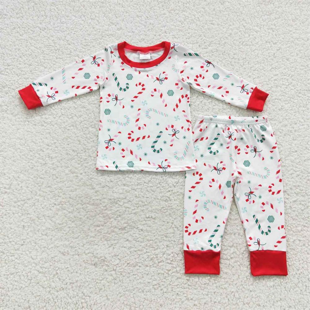 Promotion Baby Boy Christmas Long Sleeves Candy Shirt Pants Outfit Pajamas