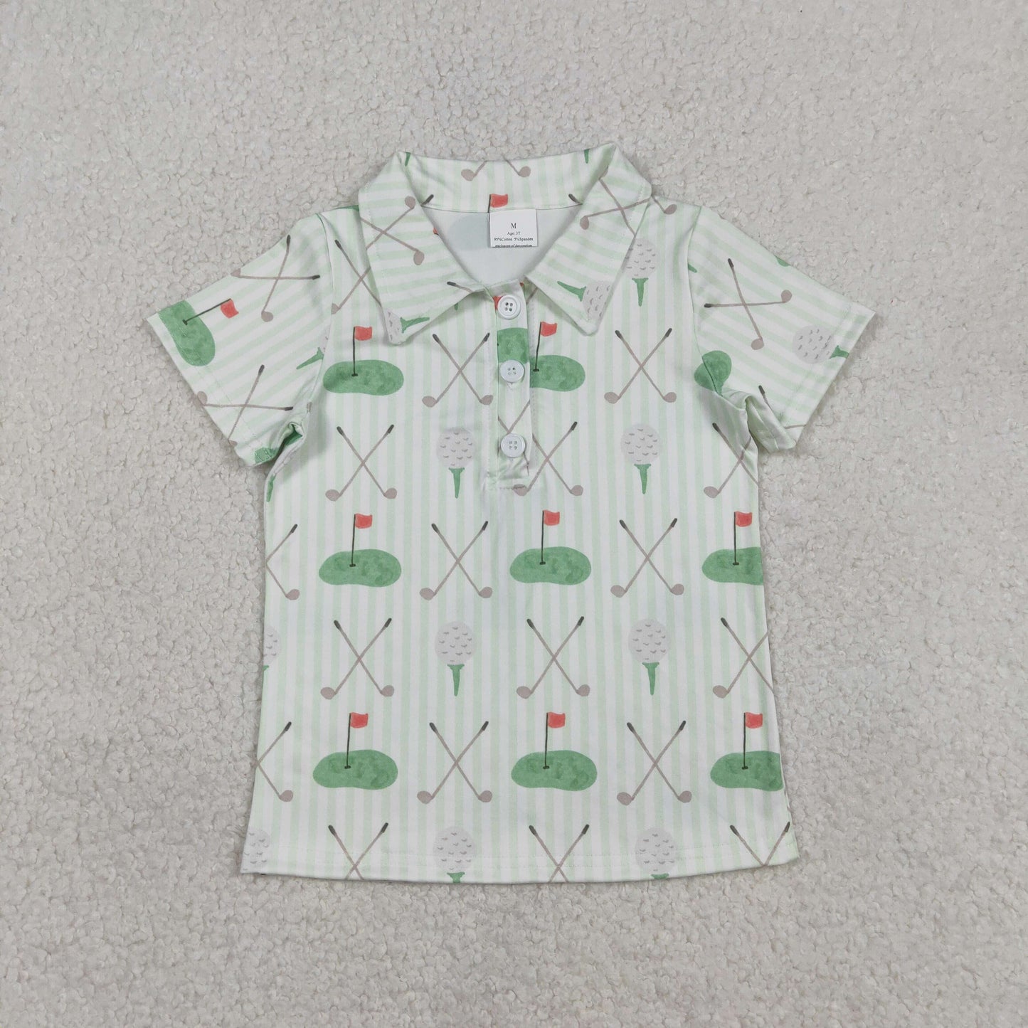 Baby Boys Short Sleeves Golf Stripes Buttons Green Shirt Tops