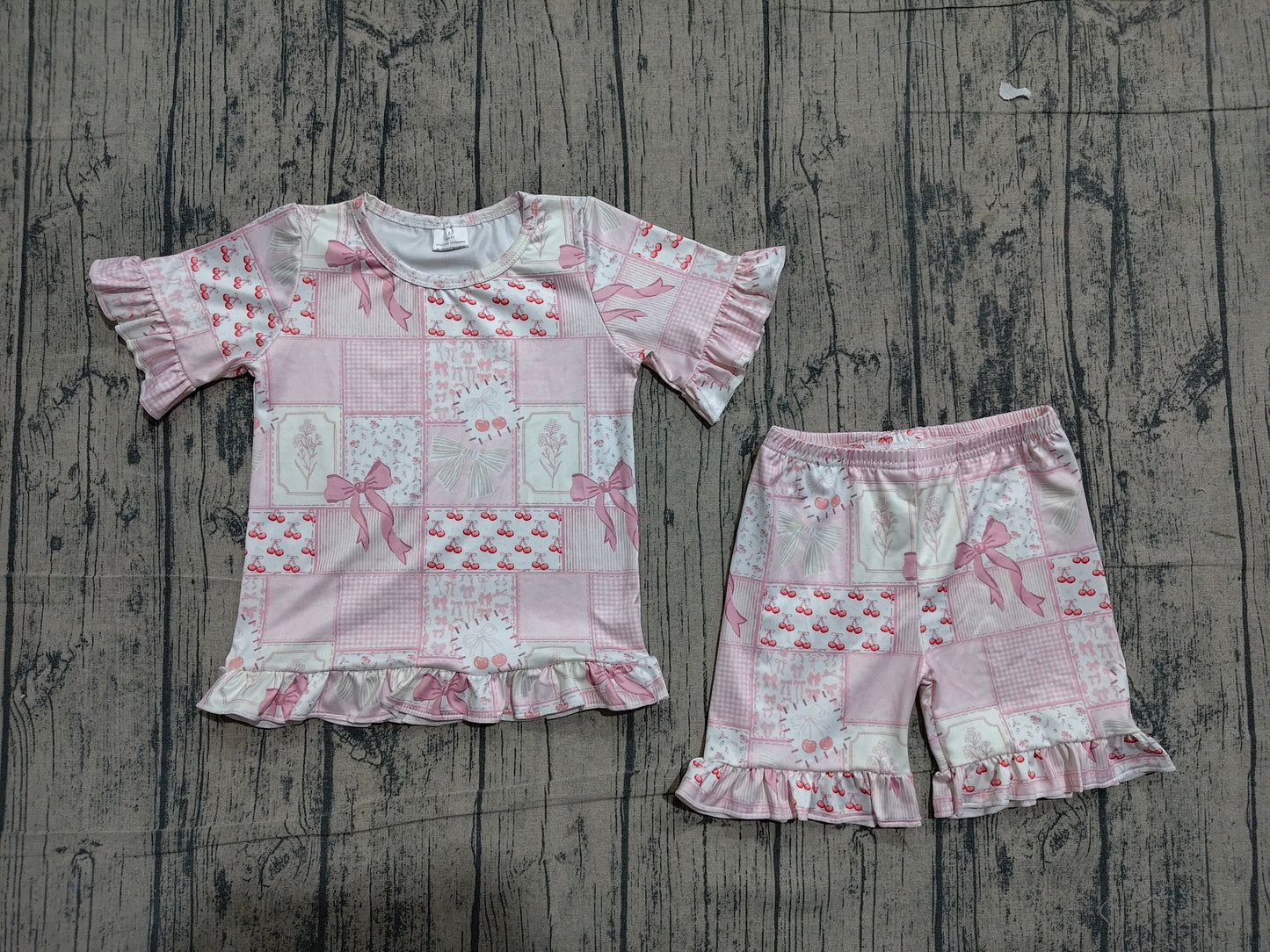Preorder Baby Girls Kids Short Sleeves Bows Plaid Shirt Shorts Summer Clothes Set