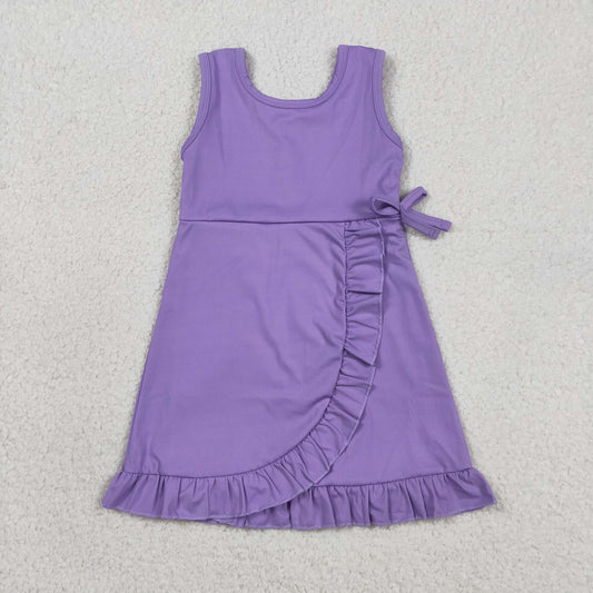 Baby Girls Kids Sleeveless Shorts Knee Length Purple Ruffle Dress Clothes