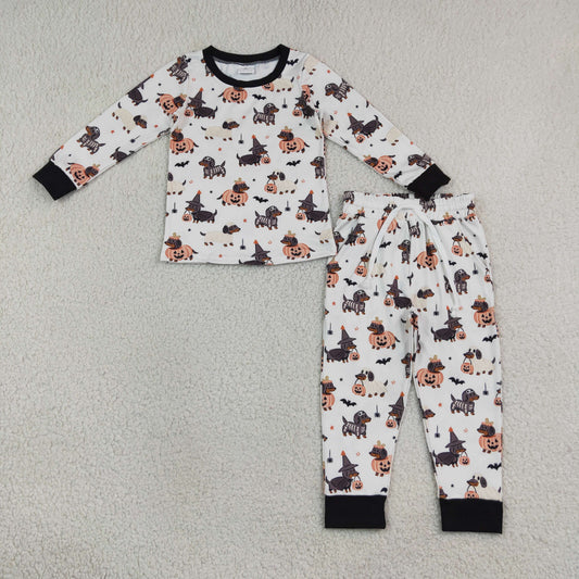 Sibling Baby Boys Kids Long Sleeves Halloween Pumpkins Dogs Romper Set Pajamas Clothes