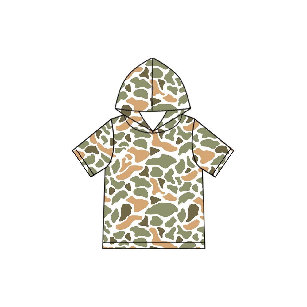 Moq 5 Preorder Baby Boys Kids Short Sleeves Hoodie Pullover Tops Camo Clothes