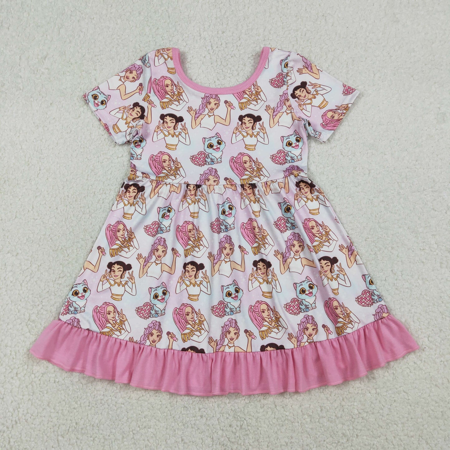 RTS Baby Girls Kids Short Sleeves Singer Hearts Ruffle Knee Length Dress