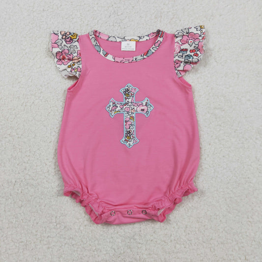 RTS Sibling Baby Girls Kids Short Sleeves Embroidery Cross Flower Shorts Easter Set Romper