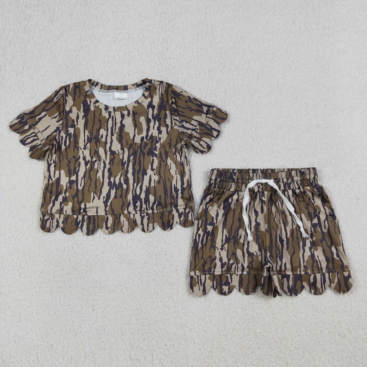 RTS Baby Girls Short Sleeves Scallop Shirt Camo Shorts Summer Clothes Set