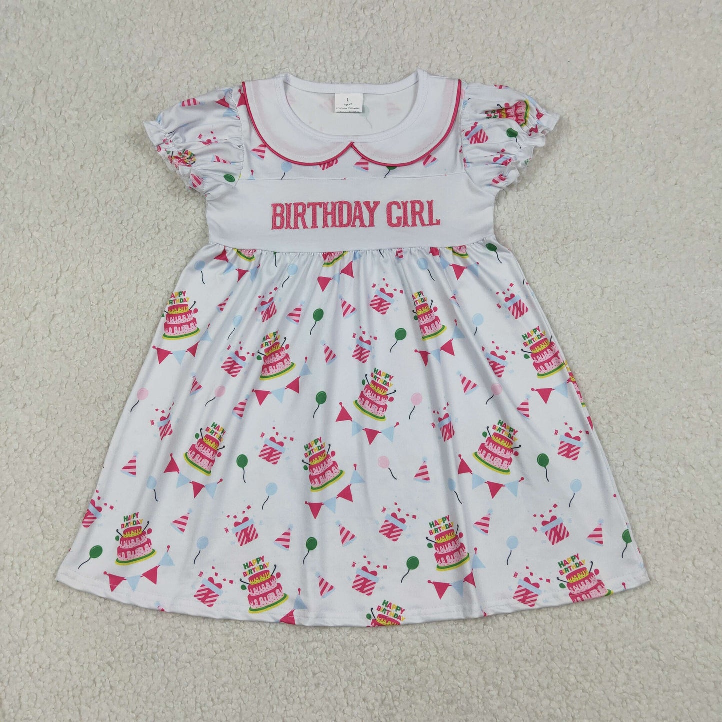 RTS Baby Girls Kids Short Sleeves Embroidery Birthday Knee Length Dress