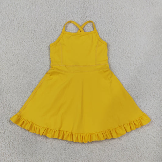 Baby Girls Kids Straps Yellow Ruffle Shorts Knee Length Yoga Active Dress