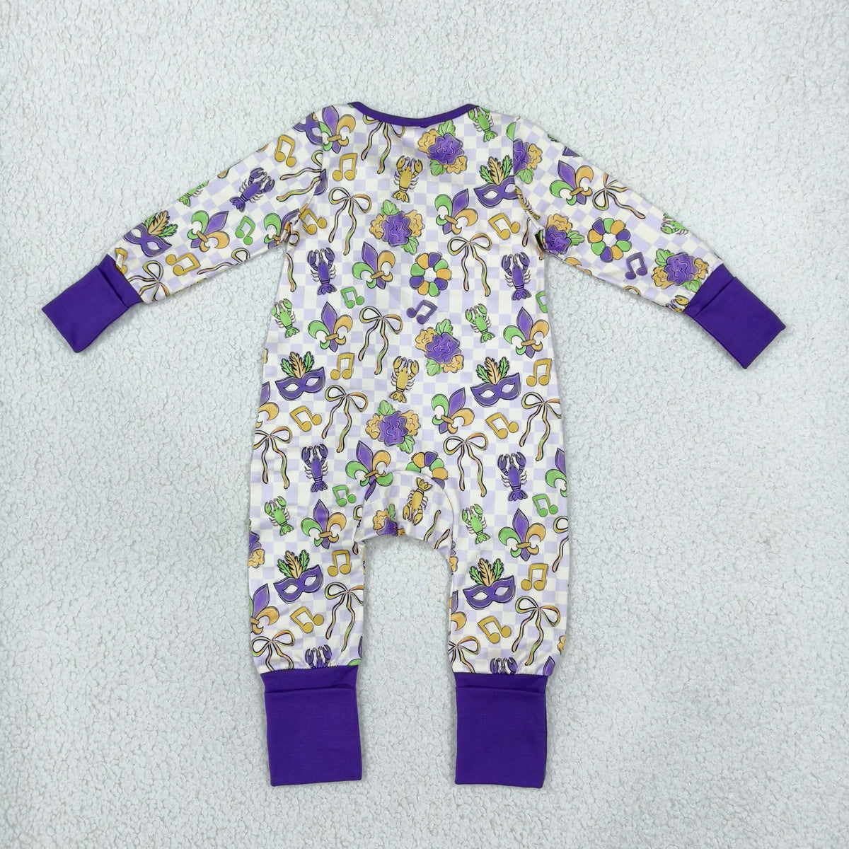 Baby Girls Kids Long Sleeves Crawfish Bows Mardi Gras Zipper Footie Sleeper Romper Clothes RTS