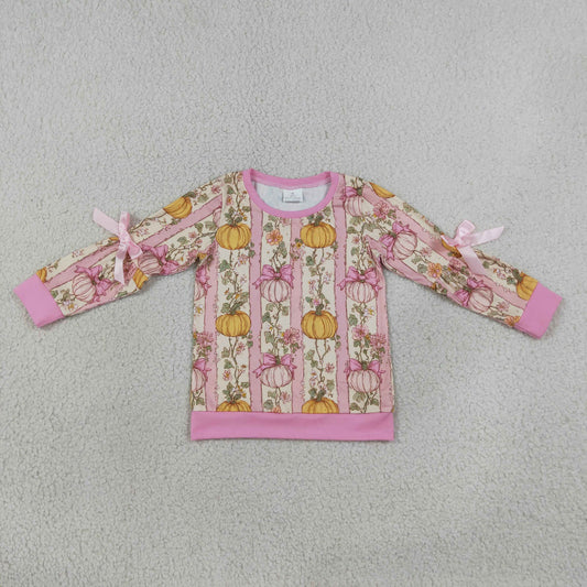Sibling Baby Girls Kids Long Sleeves Pumpkins Bows Shirts Fall Tops Clothes