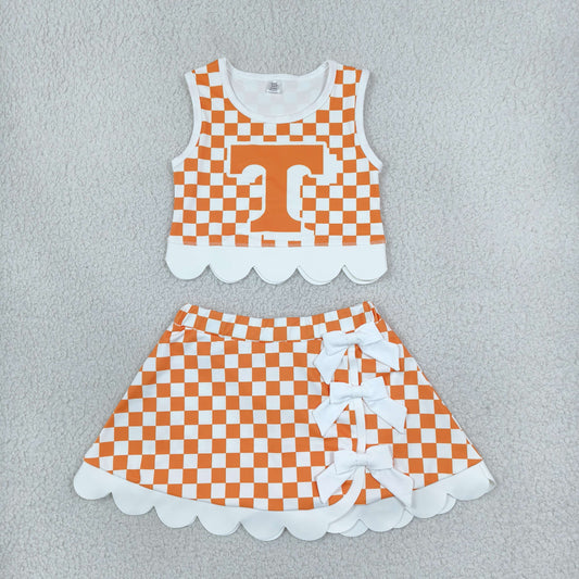 Sibling Baby Girls Kids Sleeveless Checked Tops Bows Scallop Skirts Shorts Yoga Active Sets Team Clothes
