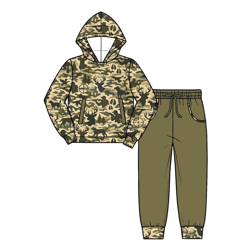 Moq 5 Preorder Baby Boys Kids Deer Ducks Dogs Hoodie Pullover Pockets Pants Camo Set Hunting Clothes