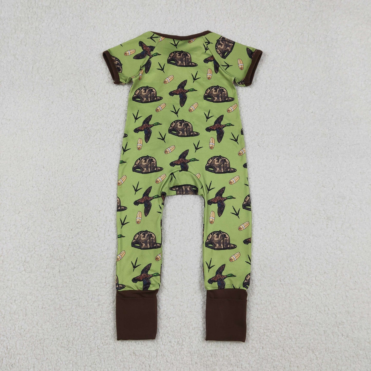 Baby Boys Short Sleeves Ducks Camo Hats Zipper Sleeper Romper