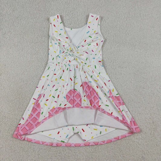 RTS Baby Girls Kids Sleeveless Sprinkles Pink Drips Yoga Knee Length Yoga Dress