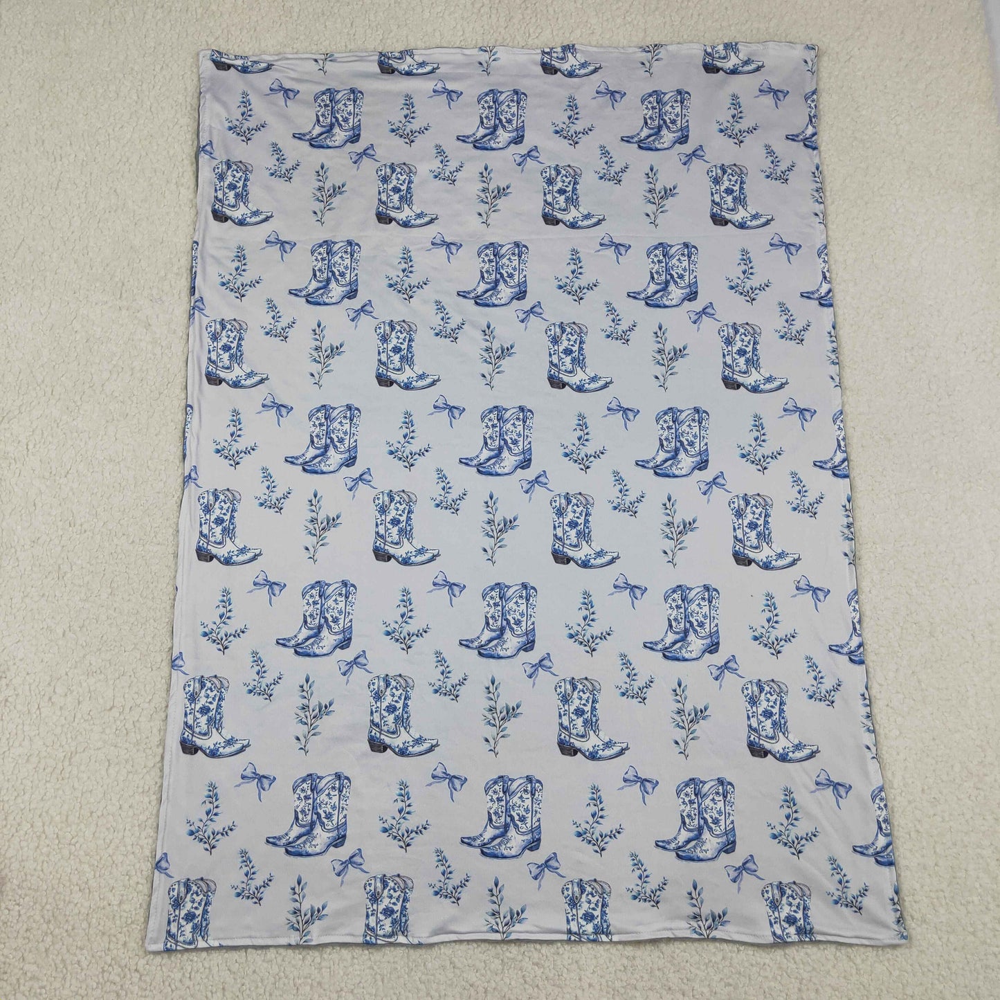 Baby Girls Kids Boots Bows Floral Western Blue Blanket
