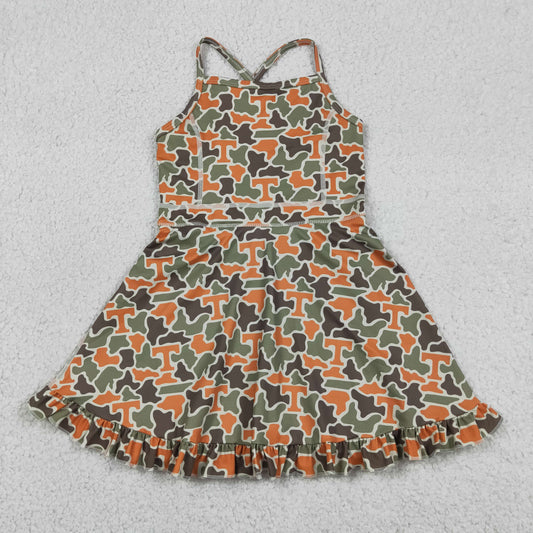 Baby Girls Kids Straps T Camo Print Team Yoga Ruffle Knee Length Dress