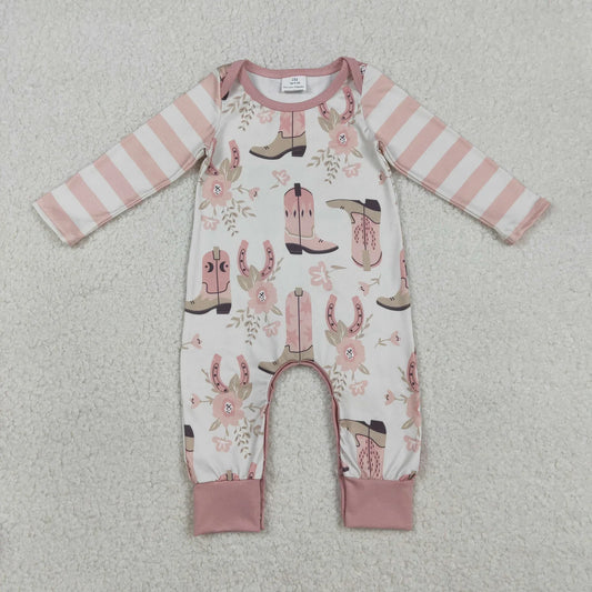 RTS Sibling Baby Girls Stripes Long Sleeves Boots Flower Western Romper Blanket Clothes