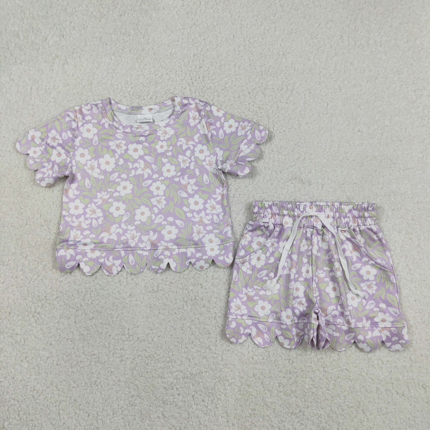 Baby Girls Toddler Short Sleeves White Flower Shirt Shorts Summer Set