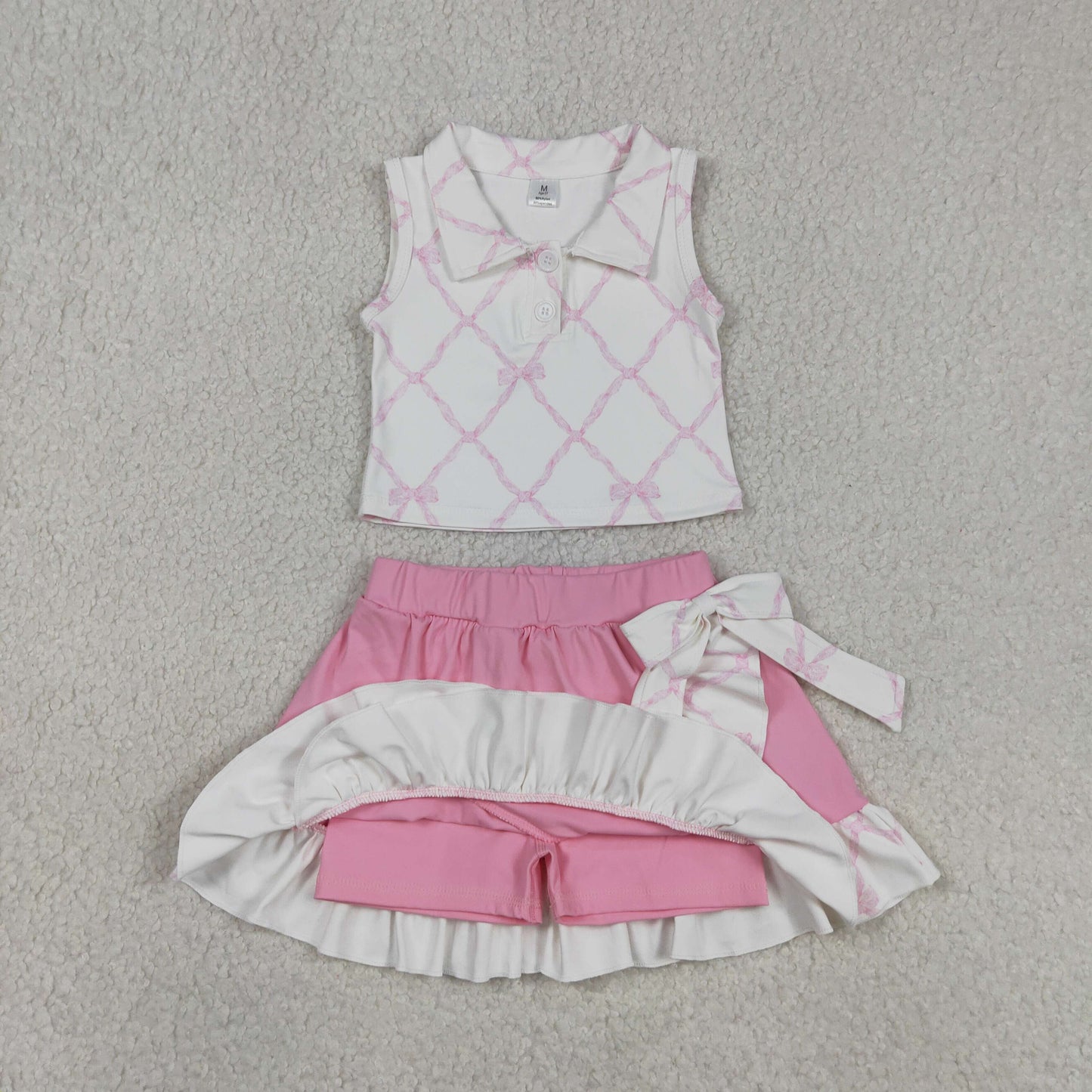 Baby Girls Bows Buttons Tops Ruffle Pink Skirt Shorts Yoga Active Clothes Set