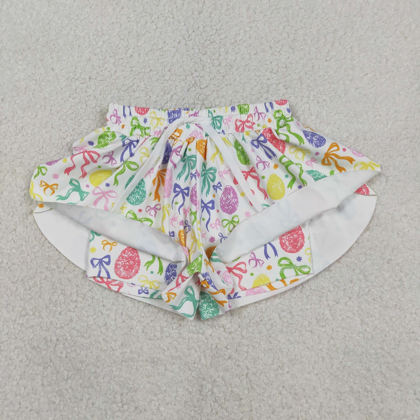 RTS Baby Girls Kids Eggs Bows Easter Yoga Active Ruffle Shorts Bottom