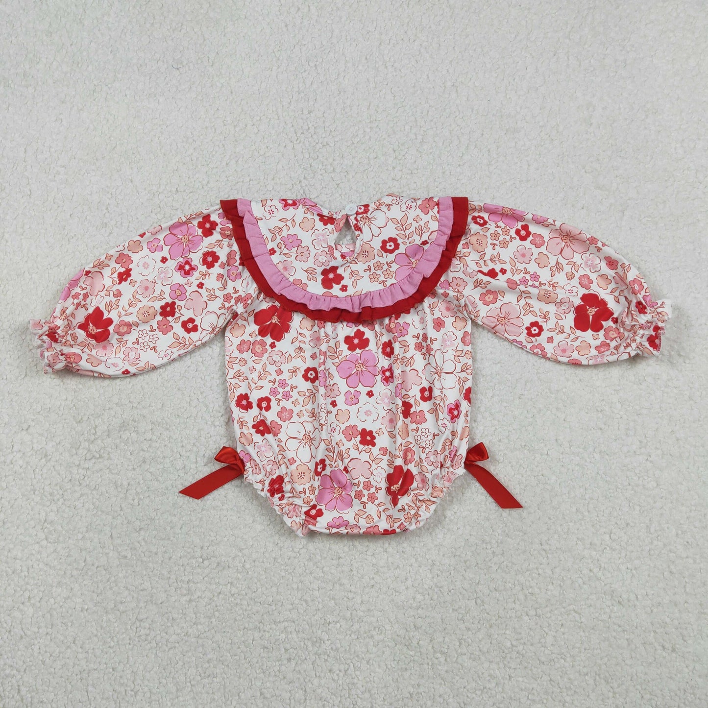 Baby Girls Infant Long Sleeves Embroidery Jesus Loves Me Flower Bows Smocked Romper