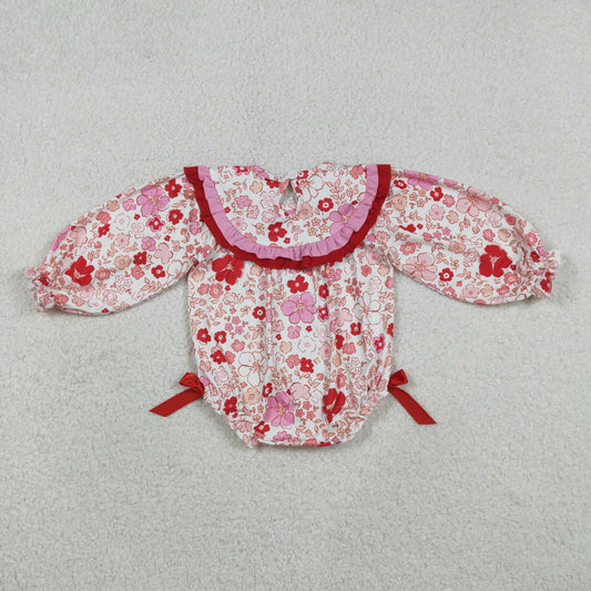 Baby Girls Infant Long Sleeves Embroidery Jesus Loves Me Flower Bows Smocked Romper
