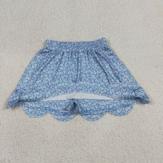 Baby Girls Kids Floral Blue Shorts Scallop Skirt Bottom