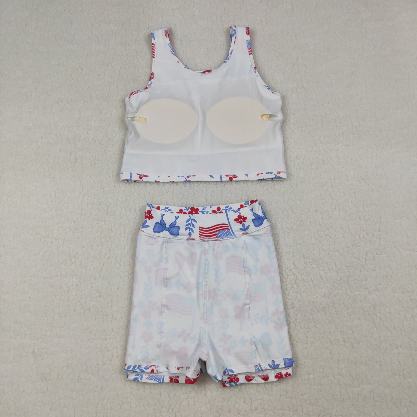 RTR Sibling Baby Girls Kids Sleeveless Flags Bows Flower Shorts Dress Sets 4th of July Clothes