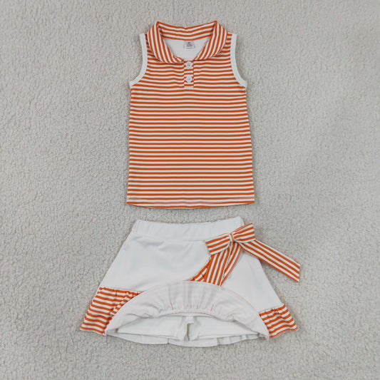 Baby Girls Orange Stripes Buttons Tops Shorts Ruffle Skirts Yoga Clothes Set