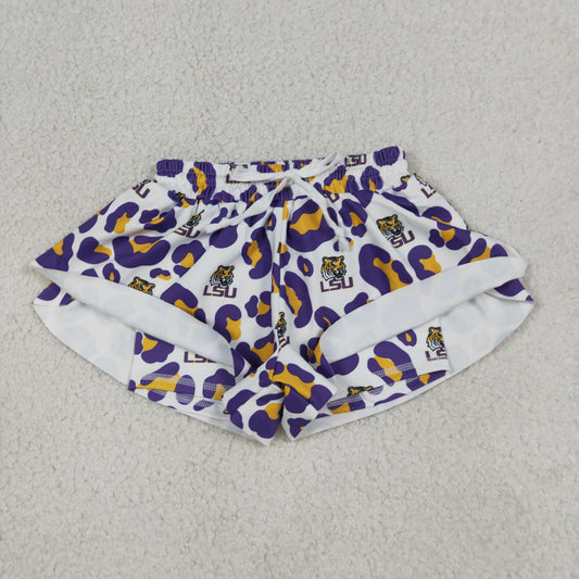 RTS Baby Girls Kids Purple Leopard Tigers Team Yoga Active Ruffle Shorts Bottom
