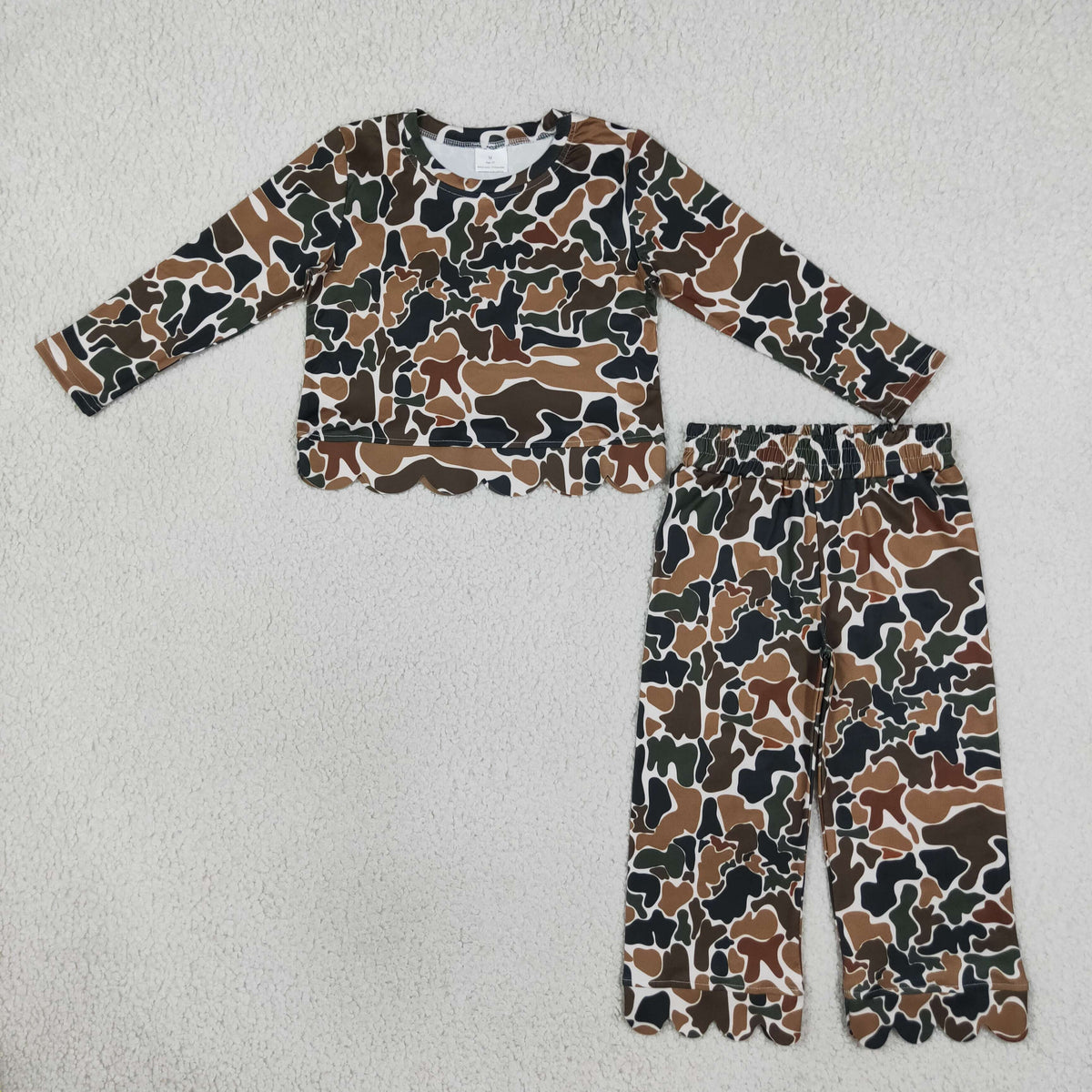 Baby Girls Kids Long Sleeves Brown Camo Shirt Pants Scallop Set Clothes RTS