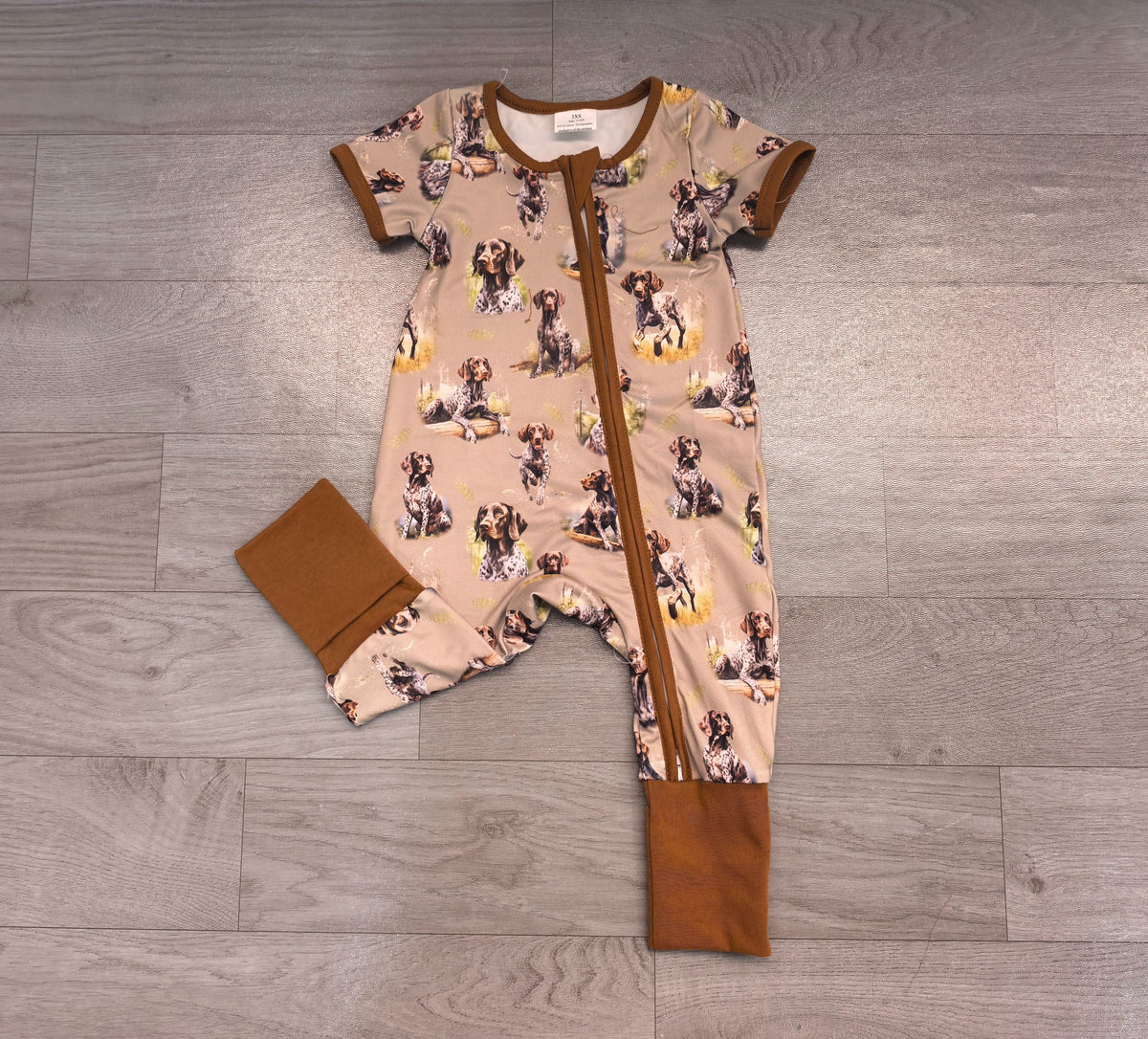 No moq Preorder Baby Boy Infant Short Sleeves Dog Hunting Zipper Romper
