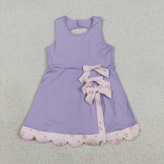 Baby Girls Kids Sleeveless Bows Yoga Shorts Ruffle Knee Length Purple Dress