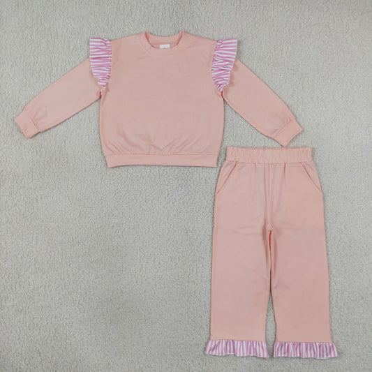 Baby Girls Kids Long Sleeves Tops Pockets Pants Cotton Set Pink Clothes