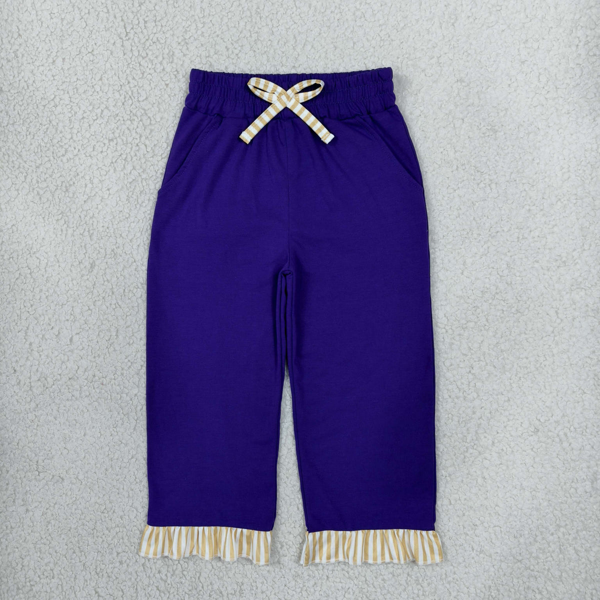 Baby Girls Kids Pockets Bows Pants Cotton Bottoms Purple Clothes RTS